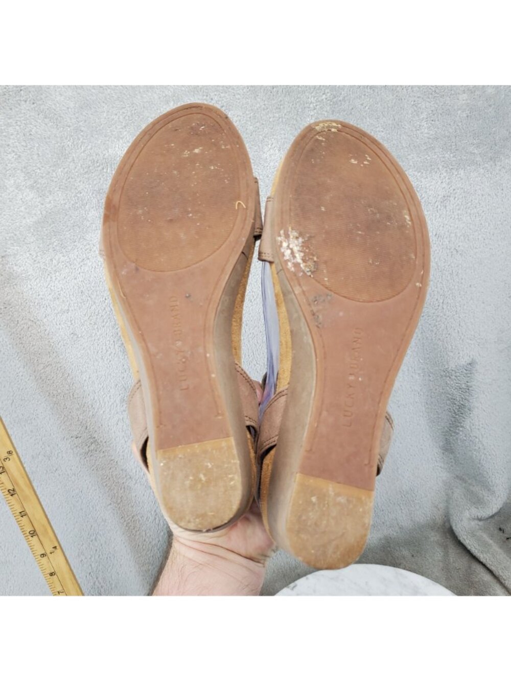 Lucky Brand Shoes Womens Size 7 Kanoa Tan Leather Wedge Sandals *Read* - Picture 7 of 10